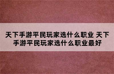 天下手游平民玩家选什么职业 天下手游平民玩家选什么职业最好